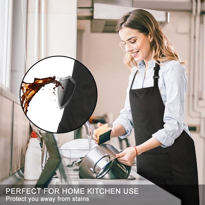 Jubatus 2 Pack Bib Aprons with 2 Pockets Cooking Chef Kitchen Apron for Women Men, Black - Image 3